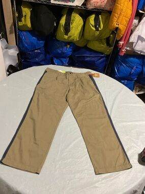 Classic Tan Chinos with Navy Side Stripe